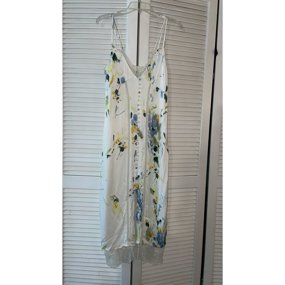 Anthropologie Lace Button-Front Slip Dress Size 12 floral Boho Feminine